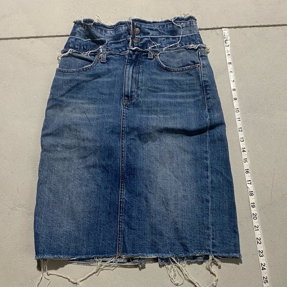 Brand New Lucky Brand Frayed Blue Denim Pencil Skirt